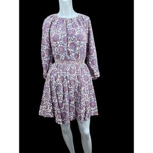 J Crew XS‎ Womens Palermo Smocked Waist Long Sleeve Floral Linen Mini Dress